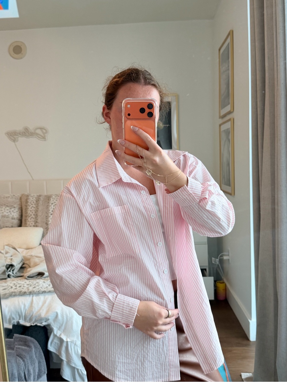 Edikted Pink Striped Button-Down Shirt